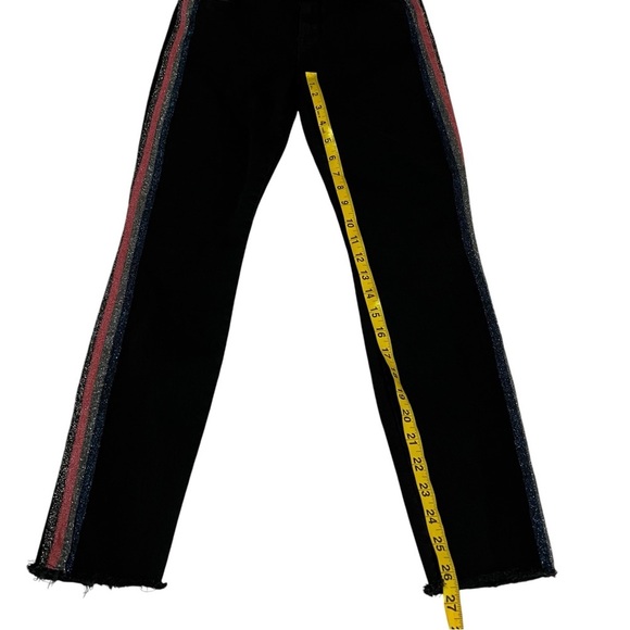 Mother High Waisted Looker Ankle Fray Black Guilty Glitter Racer Stripe Jeans 26 - Picture 9 of 16